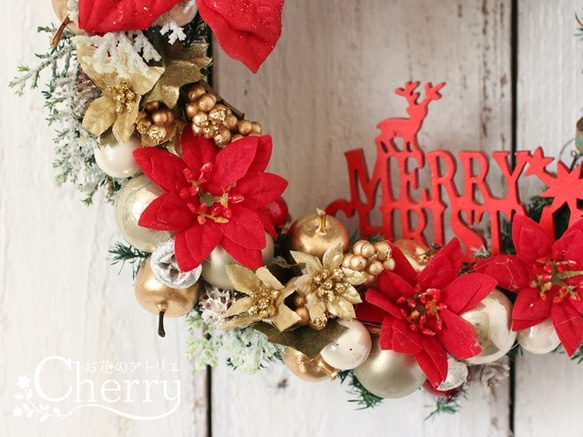 【Creema限定・X'mas】再販・赤いポインセチアのリースで今年もMerryXmas！！ 2枚目の画像