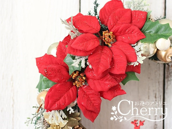 【Creema限定・X'mas】再販・赤いポインセチアのリースで今年もMerryXmas！！ 4枚目の画像