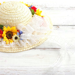 この夏バージョンで登場、ヒマワリが可愛い麦わら帽子の夏飾り。「Creema限定」 5枚目の画像