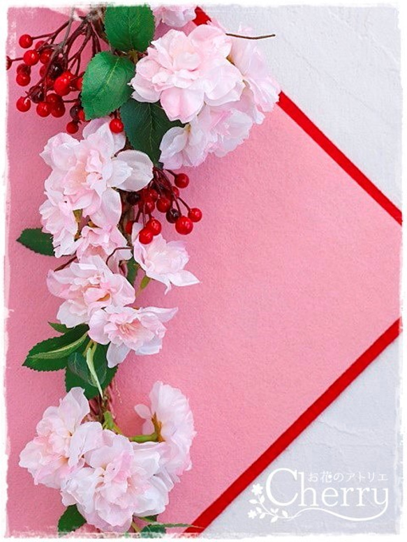 【春リース】お家でお花見、スッキリと八重咲き桜の春色飾り。。令和Ver.「Creema限定」 2枚目の画像