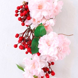 【春リース】お家でお花見、スッキリと八重咲き桜の春色飾り。。令和Ver.「Creema限定」 5枚目の画像