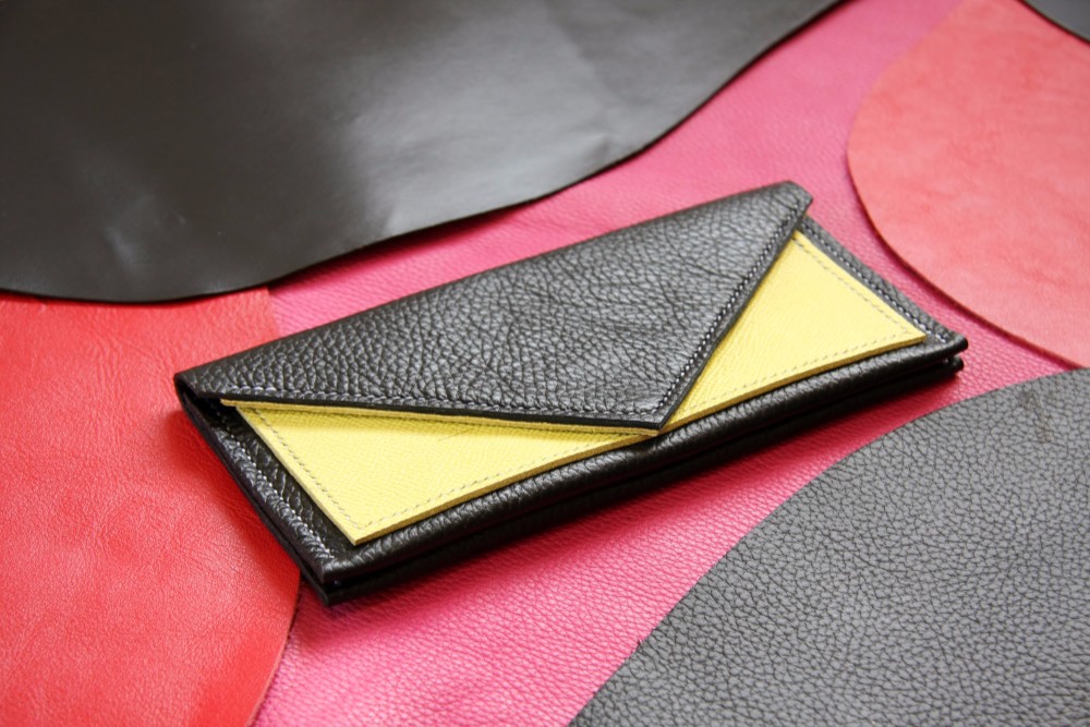 姫路シュリンクレザー Wallet　長財布　【TUMIKI】イエロー×ブラック