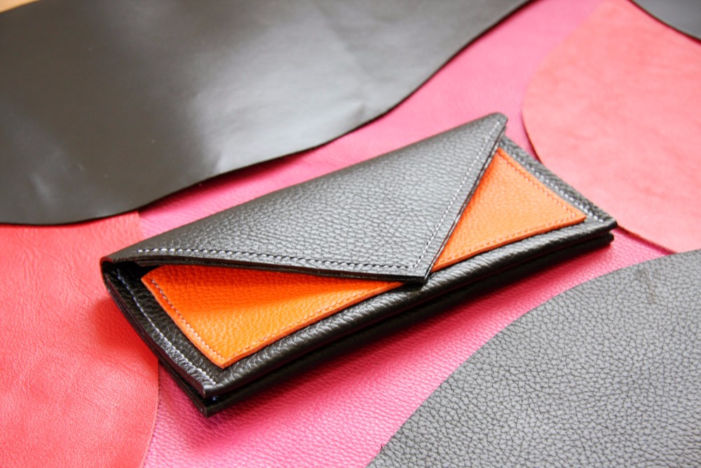 姫路シュリンクレザー Wallet　長財布　【TUMIKI】オレンジ×ブラック