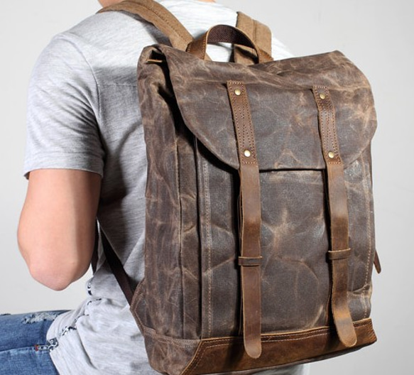 キャンバス バックパック 手縫い メンズ 人気 おしゃ 2枚目の画像