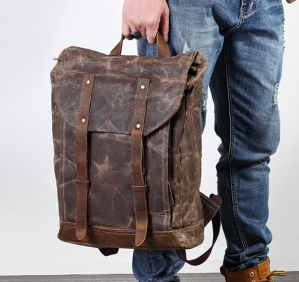 キャンバス バックパック 手縫い メンズ 人気 おしゃ 3枚目の画像