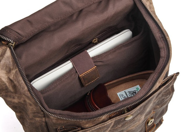 キャンバス バックパック 手縫い メンズ 人気 おしゃ 4枚目の画像