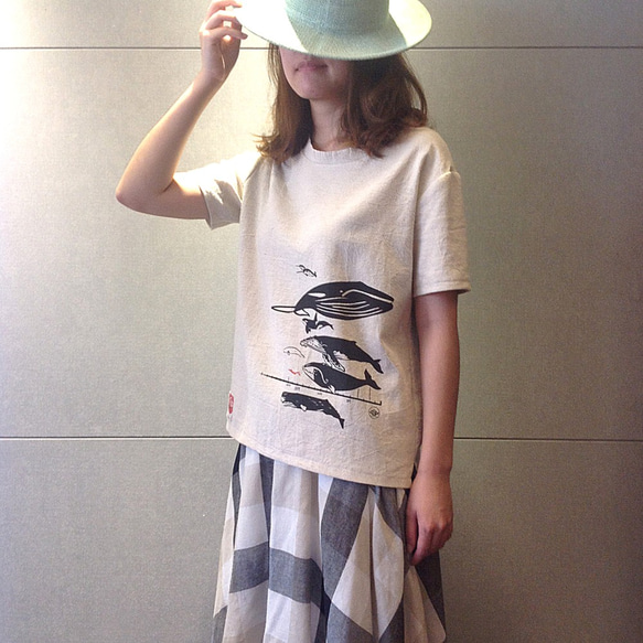 Design No.WH105 - 【クジラ・ダイヤグラム】ハンドメイドTシャツ 1枚目の画像