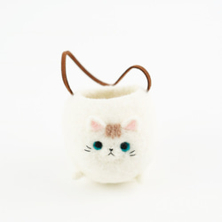 丸型白猫用収納ボール/小型鉢植え 1枚目の画像