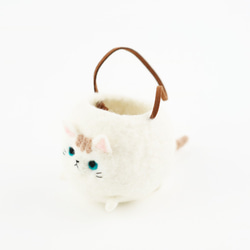 丸型白猫用収納ボール/小型鉢植え 2枚目の画像