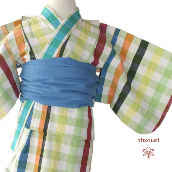 クリーニング済み 伊勢木綿 赤緑 チェック 小紋 着物 クリーニング済み 伊勢木綿 赤緑 チェック 小紋 着物