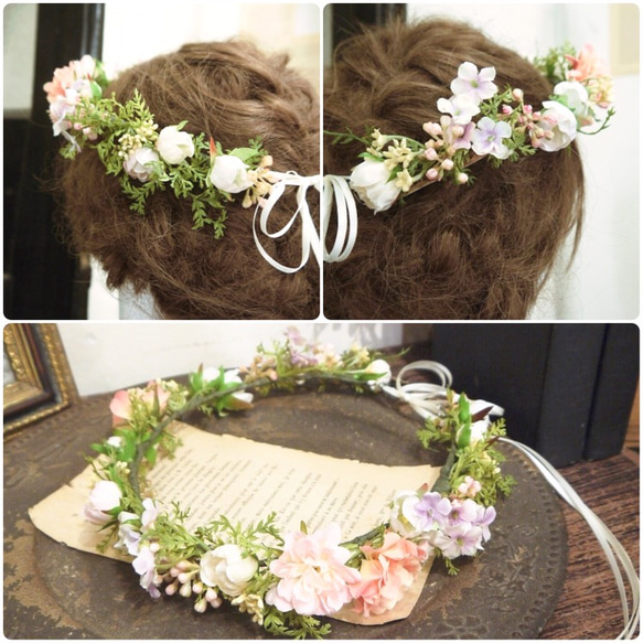 ＊Flower crown＊ fresh peach pink 5枚目の画像