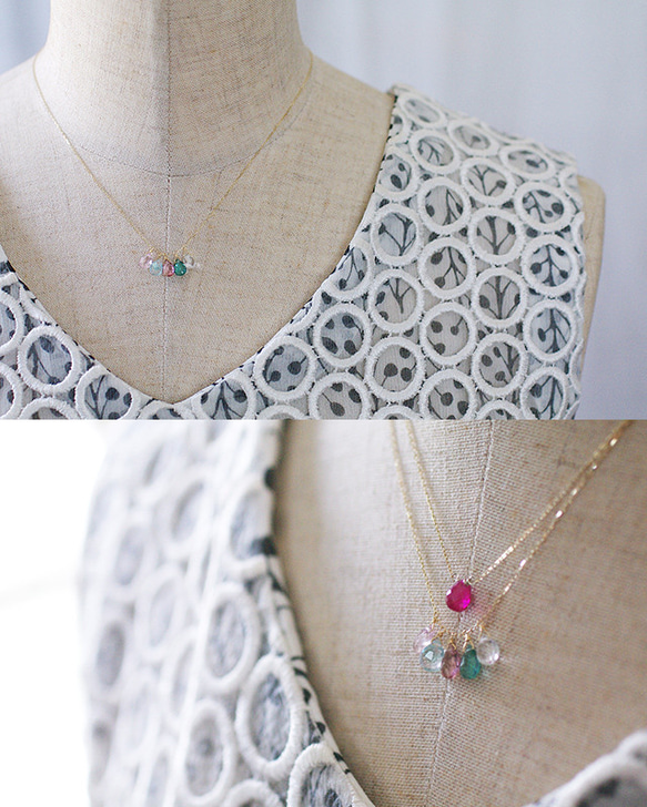 tsubu : Pink & Green Tourmaline（necklace） 4枚目の画像