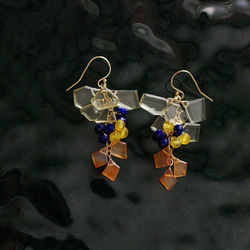 短冊 : Lemon Quartz, navy & orange（earring）レモンクォーツ・ラピスラズリ 2枚目の画像