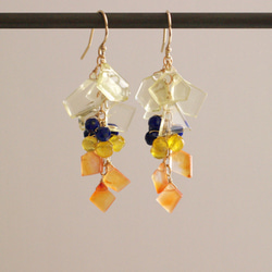 短冊 : Lemon Quartz, navy & orange（earring）レモンクォーツ・ラピスラズリ 3枚目の画像