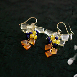 條帶：檸檬石英、海軍藍和橙色（耳環）檸檬石英青金石 第4張的照片