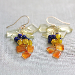 短冊 : Lemon Quartz, navy & orange（earring）レモンクォーツ・ラピスラズリ 5枚目の画像