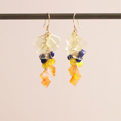 短冊 : Lemon Quartz, navy & orange（earring）レモンクォーツ・ラピスラズリ 8枚目の画像