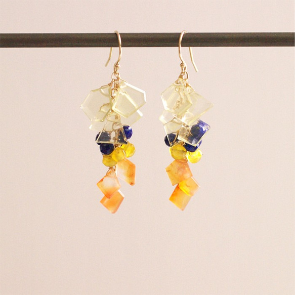 短冊 : Lemon Quartz, navy & orange（earring）レモンクォーツ・ラピスラズリ 8枚目の画像