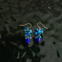 yamabudo : blue & blue ふたつの青い石を実のように束ねた耳飾り 2枚目の画像