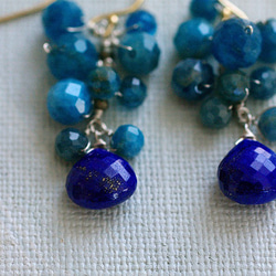 yamabudo : blue & blue ふたつの青い石を実のように束ねた耳飾り 7枚目の画像