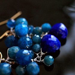 yamabudo : blue & blue ふたつの青い石を実のように束ねた耳飾り 8枚目の画像