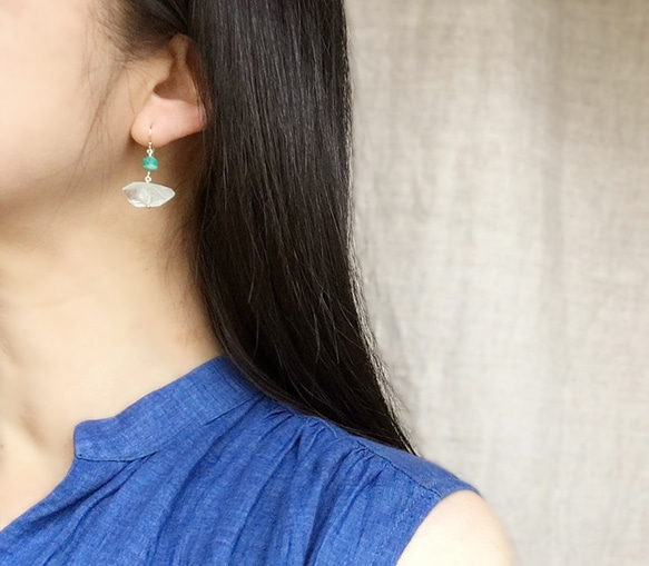 green Phantom, Amazonite（earring） グリーンファントムクォーツとロシアンアマゾナイト 3枚目の画像