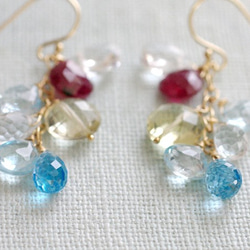 fusa : Ruby, Lemon, Blue（earring） ルビーとスイスブルートパーズとクォーツを小さな花束 4枚目の画像