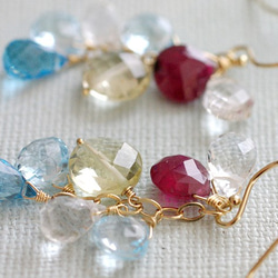 fusa : Ruby, Lemon, Blue（earring） ルビーとスイスブルートパーズとクォーツを小さな花束 6枚目の画像