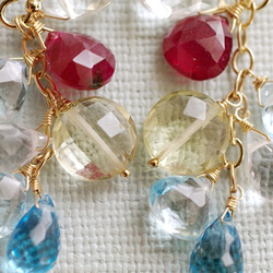 fusa : Ruby, Lemon, Blue（earring） ルビーとスイスブルートパーズとクォーツを小さな花束 7枚目の画像