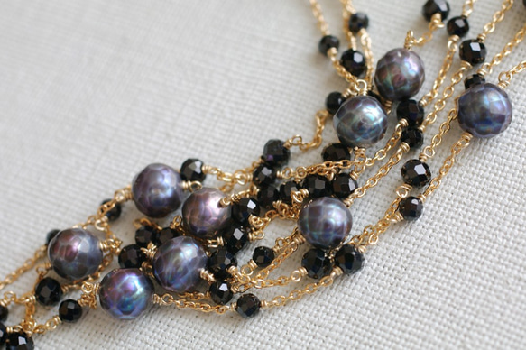 Graypearl & Blackspinel Rope（necklace） 第3張的照片