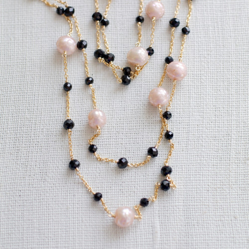 Pinkpearl & Blackspinel Rope（necklace）ピンクパールとスピネルの 