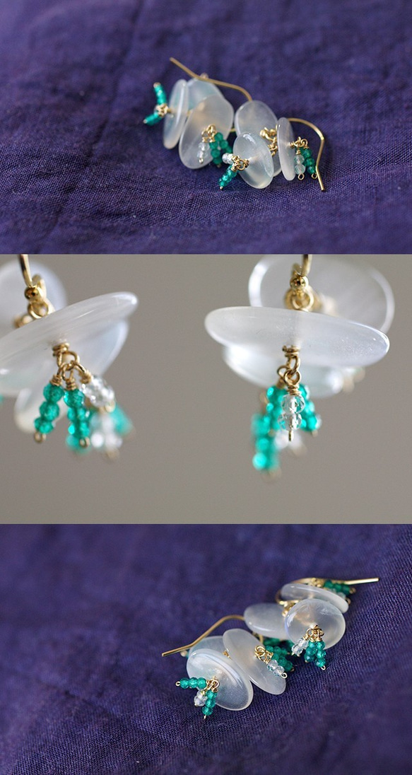 hana : Moonstone , GreenTopaz（earring）ムーンストーンとグリーントパーズの花 4枚目の画像