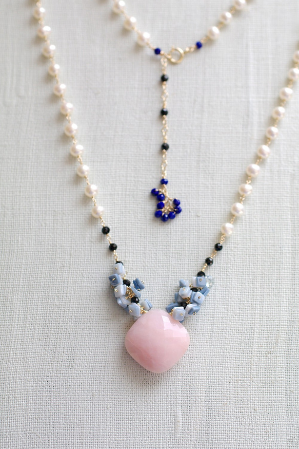 PinkOpal , BlueOpal & Pearl（necklace） ピンクオパールとブルーオパール、パール 2枚目の画像
