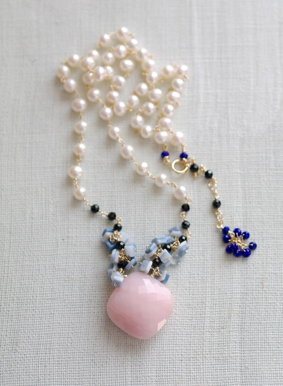 PinkOpal，BlueOpal＆Pearl（項鍊）粉紅蛋白石和藍色蛋白石，珍珠 第4張的照片