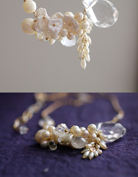 fusa : White Bouquet / 花（necklace） 白い花束をイメージしたネックレス 3枚目の画像