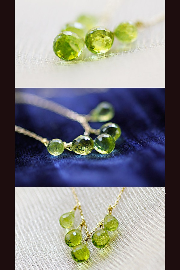 tsubu : Peridot5（necklace）鮮やかな黄緑色のペリドットの粒と10金のネックレス 3枚目の画像