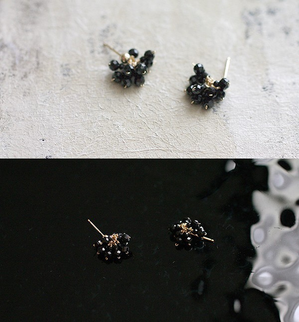 BlackSpinel /小花朵（耳環）黑色尖晶石耳環，看起來像小花朵，可以快速綻放 第3張的照片