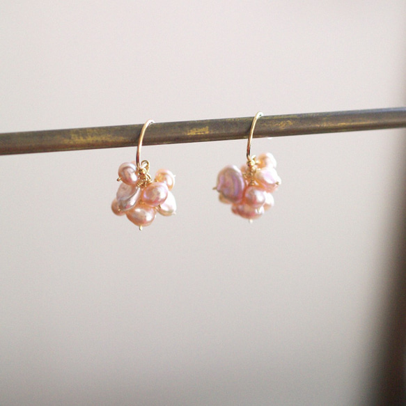 fusa : PinkPearl（earring） ピンク色のパールを玉房にした耳飾り 4枚目の画像
