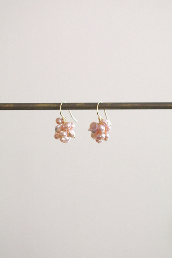fusa : PinkPearl（earring） ピンク色のパールを玉房にした耳飾り 6枚目の画像