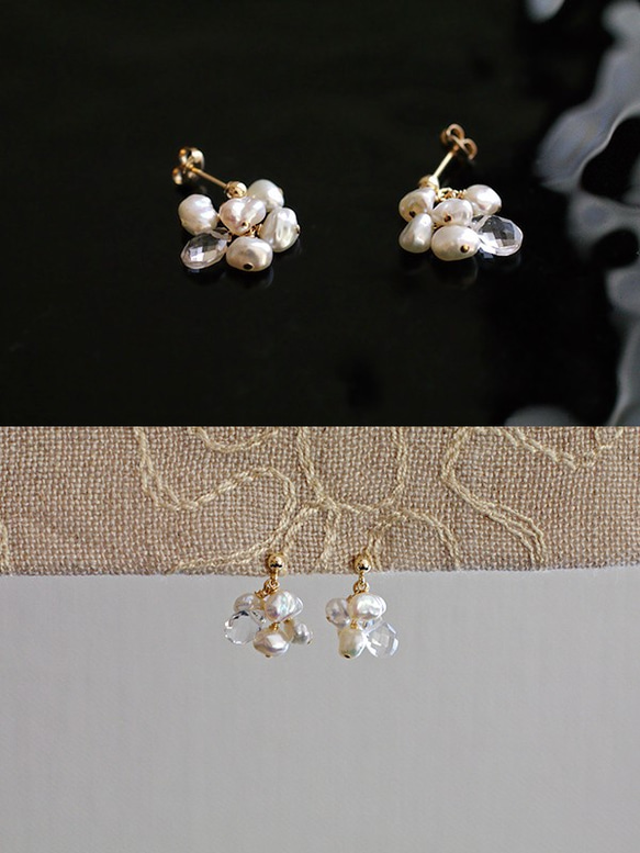 fusa : Keshi Pearl & Crystal（earring）芥子パールとクリスタルの耳飾り 2枚目の画像