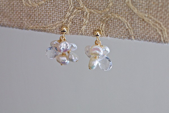 fusa : Keshi Pearl & Crystal（earring）芥子パールとクリスタルの耳飾り 3枚目の画像