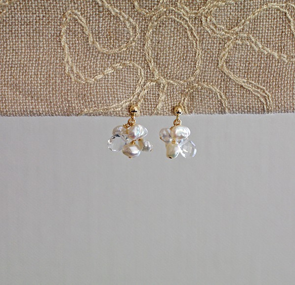 fusa : Keshi Pearl & Crystal（earring）芥子パールとクリスタルの耳飾り 5枚目の画像