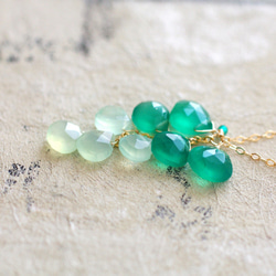 ご予約品001　fusa : GreenOnyx & GreenChalcedony（earring） 緑色の房 3枚目の画像