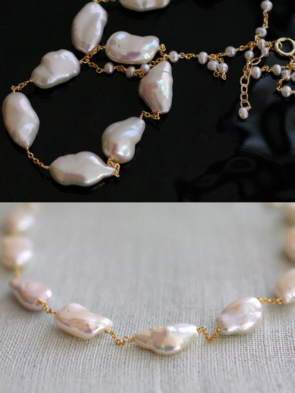 Pearl keshi（necklace） 長芥子パールのチョーカーネックレス 3枚目の画像