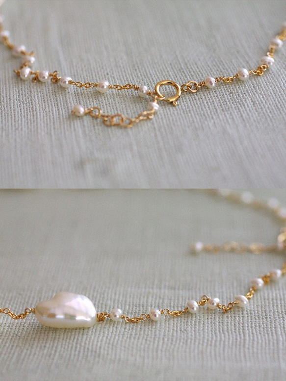 Pearl keshi（necklace） 長芥子パールのチョーカーネックレス 4枚目の画像