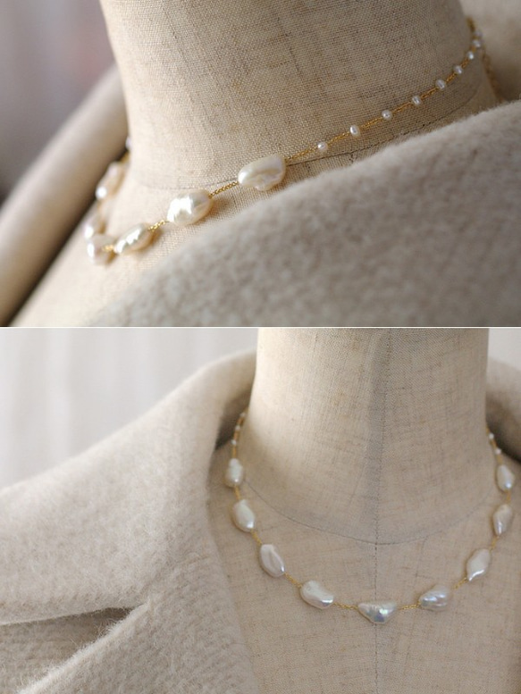 Pearl keshi（necklace） 長芥子パールのチョーカーネックレス 5枚目の画像