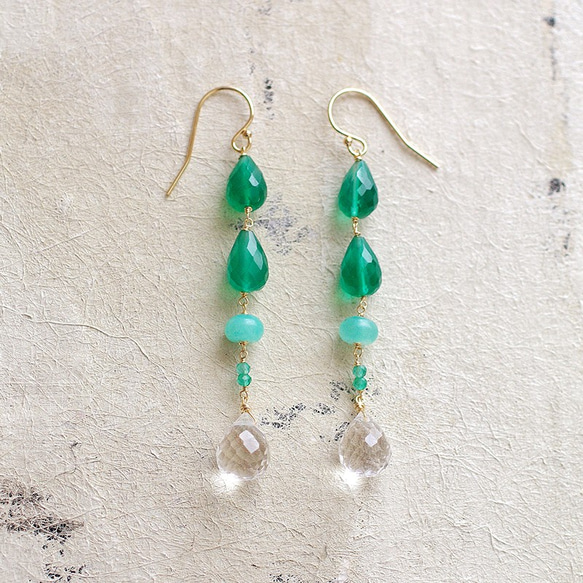 Spring Green : Onyx , Crystal（earring） グリーンオニキス、クリスタル 1枚目の画像