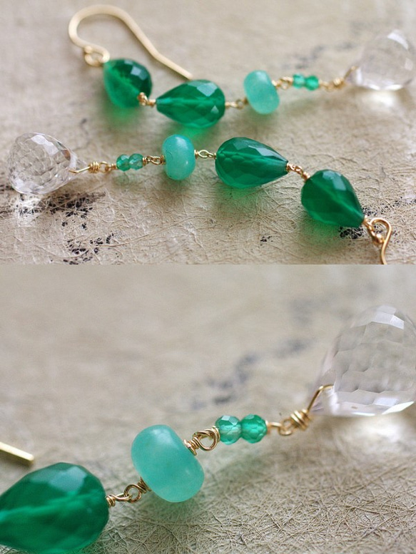 Spring Green : Onyx , Crystal（earring） グリーンオニキス、クリスタル 3枚目の画像