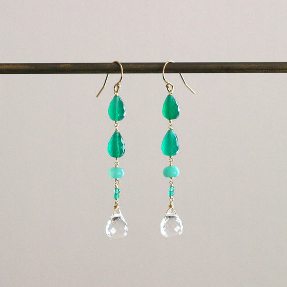 Spring Green : Onyx , Crystal（earring） グリーンオニキス、クリスタル 4枚目の画像