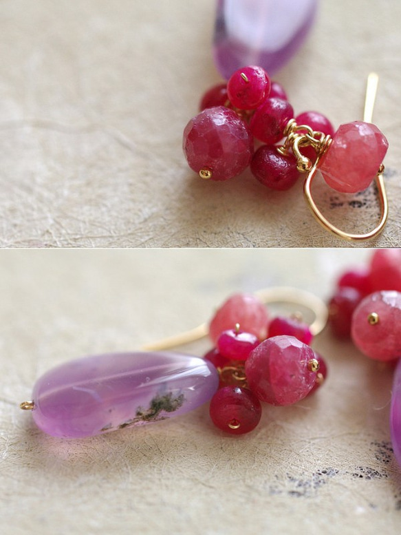 fusa : Ruby & Chalcedony（earring） 紫と赤の耳飾り 2枚目の画像